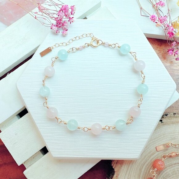 Rose Quartz and Aquamarine Bracelet | Handmade in BC - Picture 5 of 6